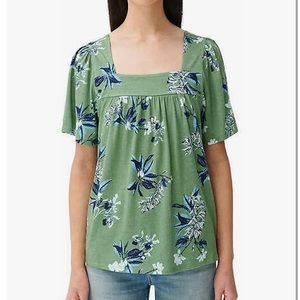 Lucky Brand Square Neck Floral Short Sleeve Peasant Top